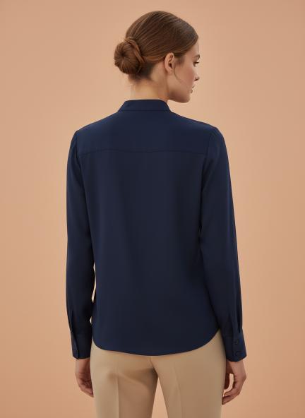 Summer Satin Navy Mandarin Collar Shirt