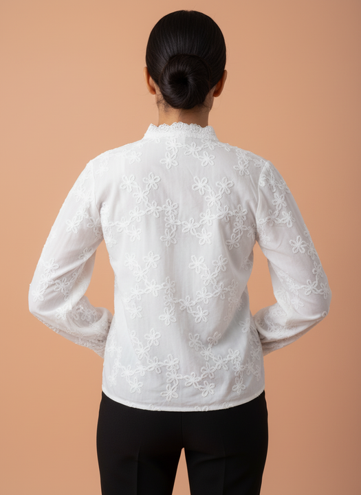 White Floral Embroidered Women Shirt