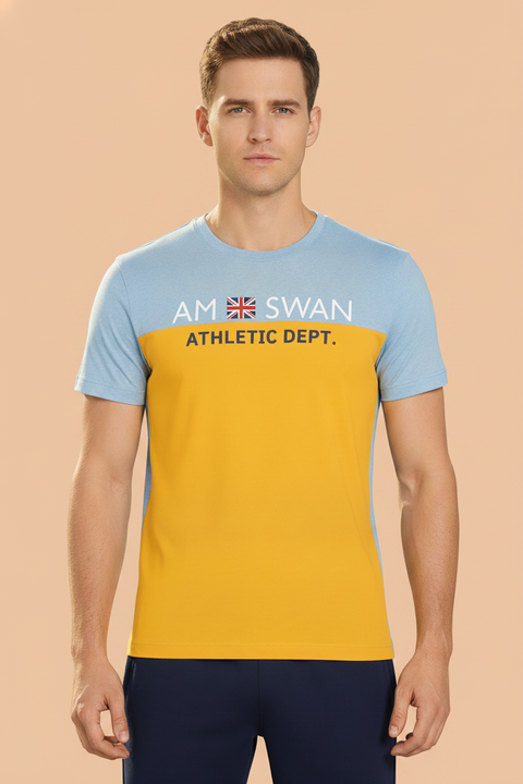 Mens Premium Cotton Colourblock Printed Half Sleeve Crew Neck T-Shirts
