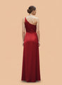Women's Luxury One-Shoulder European Satin Dress Crimson Red