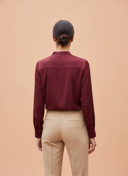 Summer Satin Maroon Mandarin Collar Shirt