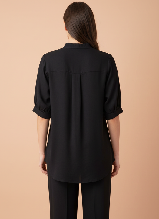 Elegant Black Embellished Shirt & Wide-Leg Pants Set