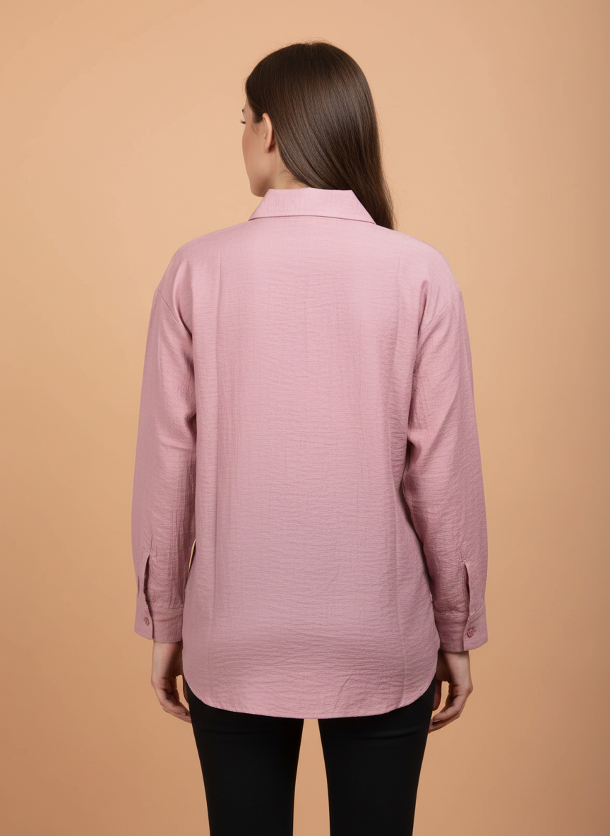 Blush Pink Embroidered Casual Shirt for Women