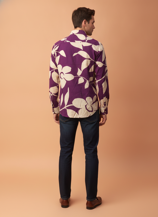 Men'S Premium Rayon Shirt With Purple Floral Print
