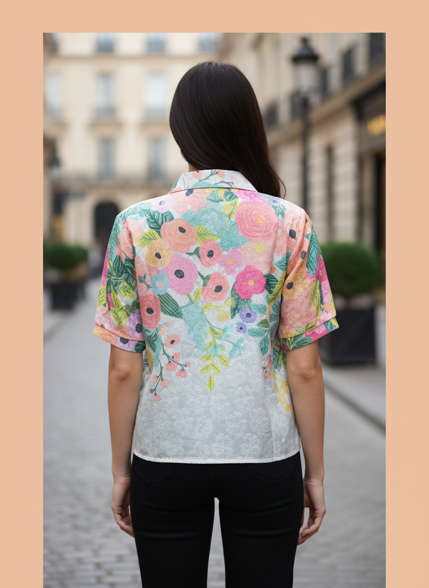 Multi Floral Printed Women Short Sleeve Shirt