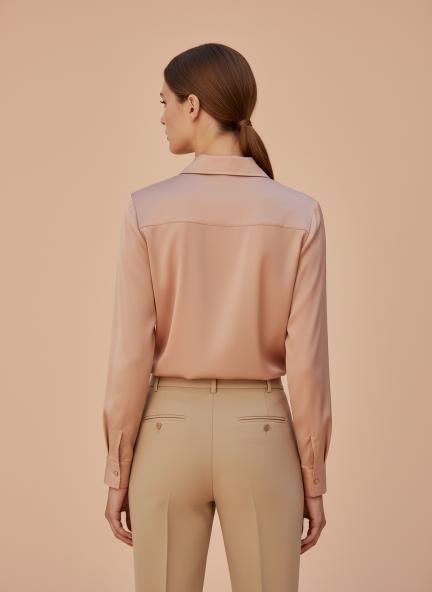 Tailored Fit European Satin Shirt With Pleated Placket