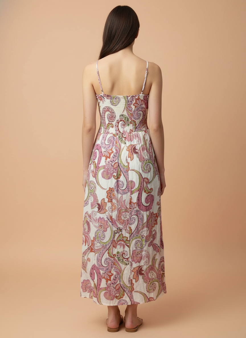 Elegant Paisley Print Maxi Dress for Women – Soft Pastel Summer Dress