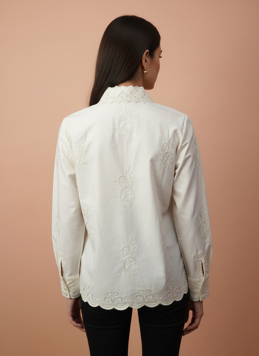 Elegant Lace Collar Ivory Shirt for Women