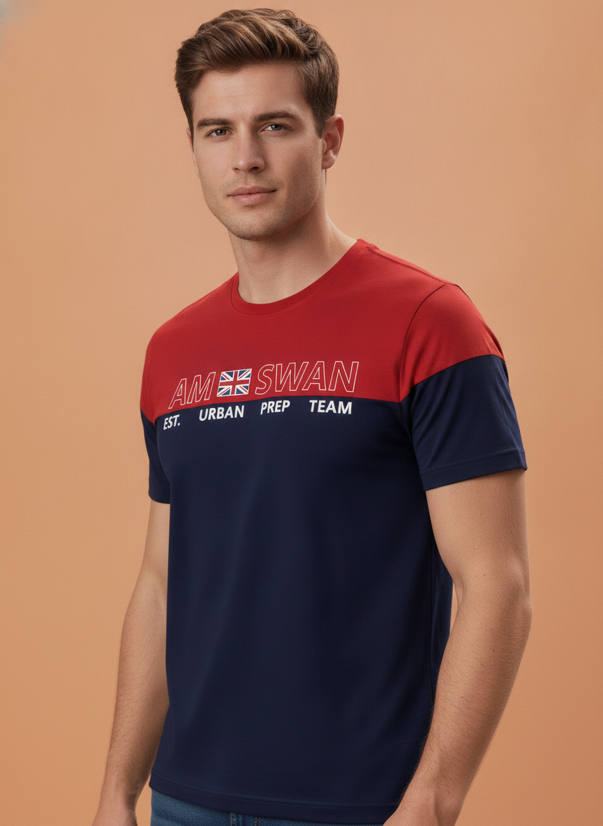 Mens Premium Cotton Colourblock Printed Half Sleeve Crew Neck T-Shirts