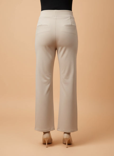 Beige Straight Fit Trousers for Women