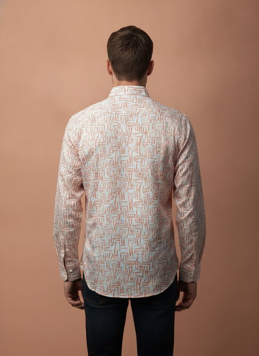 Men'S Poly Satin Lycra Orange Digital Printed Shirt