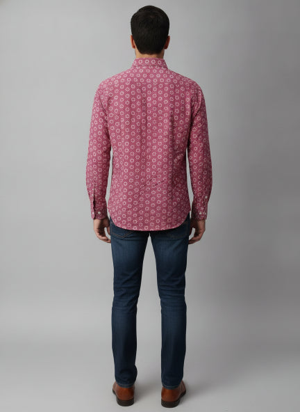 Men'S Premium Rayon Shirt With Pink Block Print