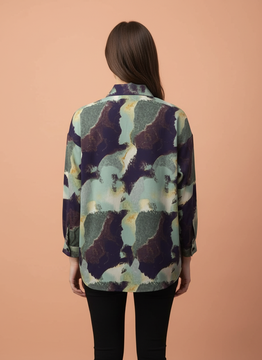 Purple Green Abstract Printed Women Shirt