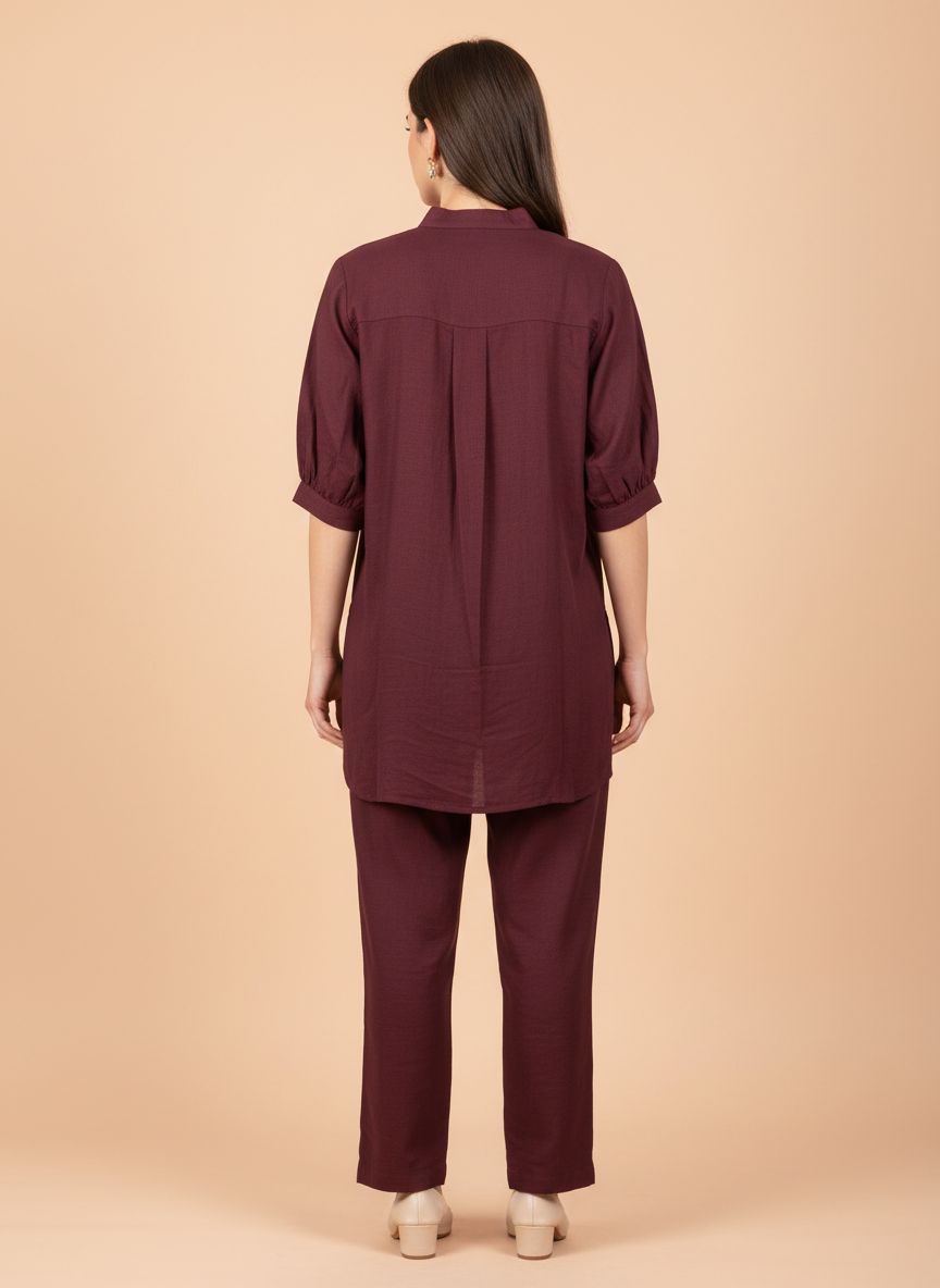 Elegant Burgundy Co-ord Set with Embroidered Detail
