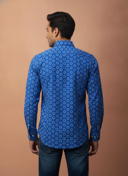 Amswan Men'S Premium Rayon Shirt With Blue Block Print