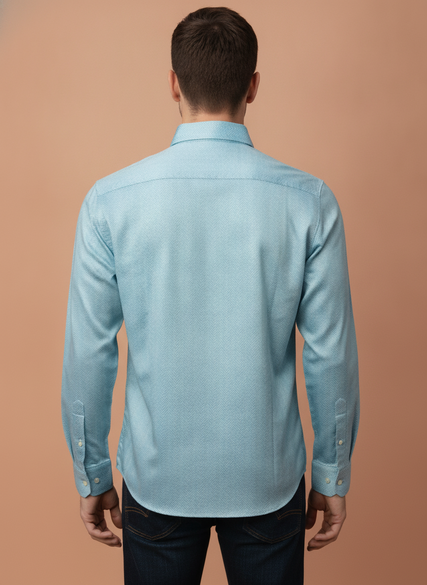 Men'S Poly Satin Lycra Sky Blue Digital Printed Shirt