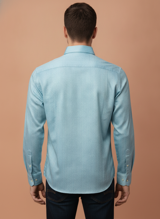 Men'S Poly Satin Lycra Sky Blue Digital Printed Shirt