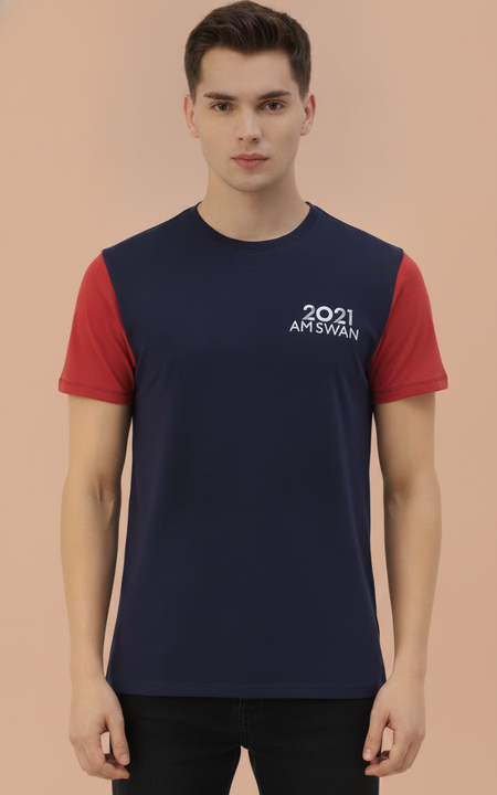 Mens Premium Cotton Lycra Colourblock Half Sleeve Crew Neck T-Shirts