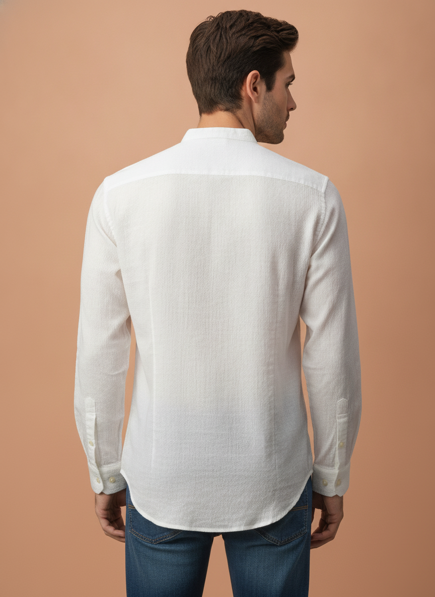 Amswan Premium Men'S Crinkle Cotton Shirt - Mandarin Collar, Long Sleeves