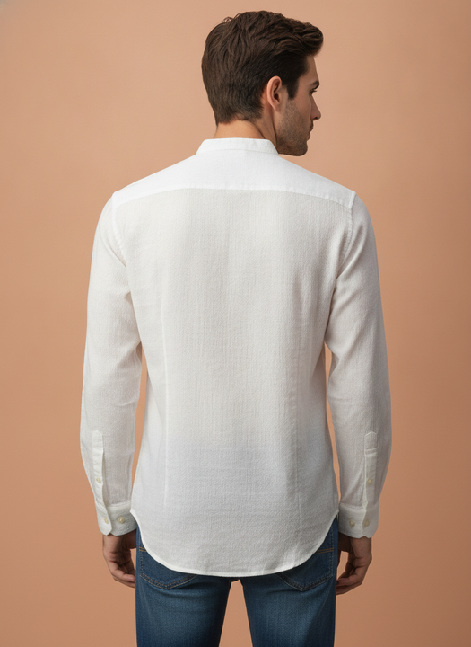Amswan Premium Men'S Crinkle Cotton Shirt - Mandarin Collar, Long Sleeves