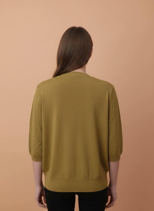 Mustard Green Beaded Neck Knit Top