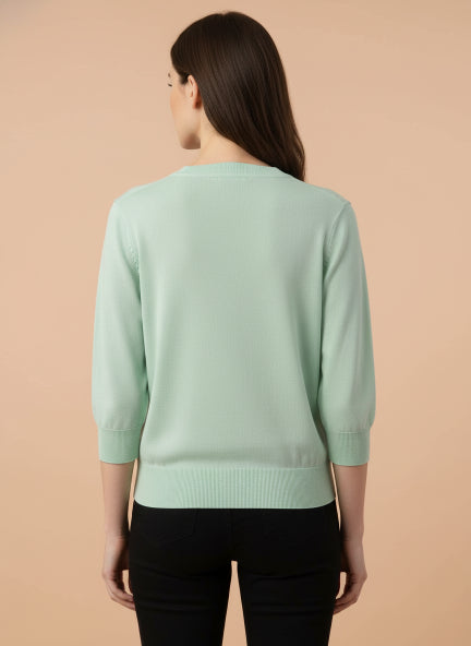 Elegant Mint Green  Sleeve Knit Top for Women