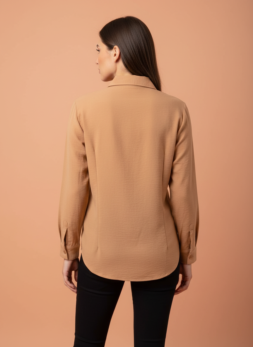 Mocha Luxe Pearl Butterfly Embellished Designer Shirt