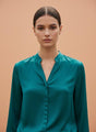 Summer Satin Peacock Mandarin Collar Shirt