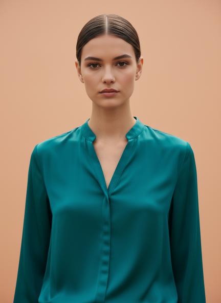 Summer Satin Peacock Mandarin Collar Shirt