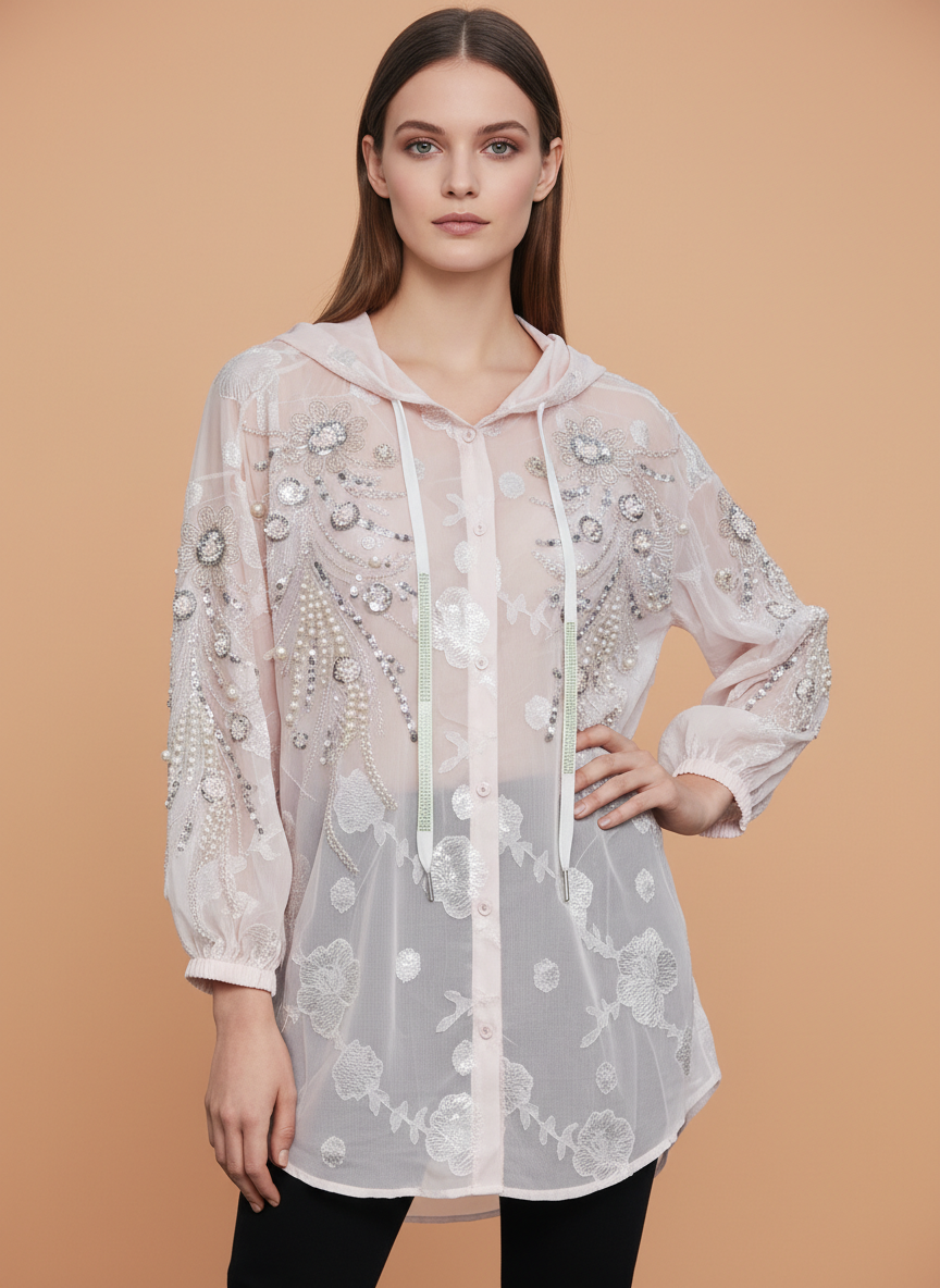 Sheer Embroidered Women’s Hooded Top