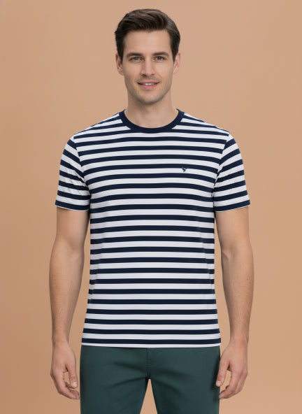 Mens Premium Cotton Striped Half Sleeve Crew Neck T-Shirts
