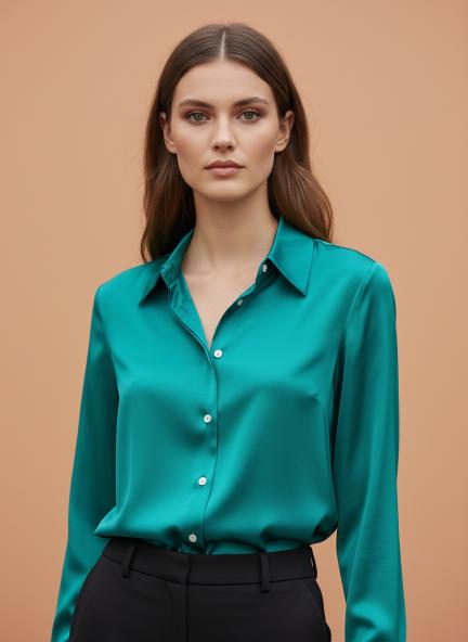 Deep Teal Regular Fit Summer Satin Shirt