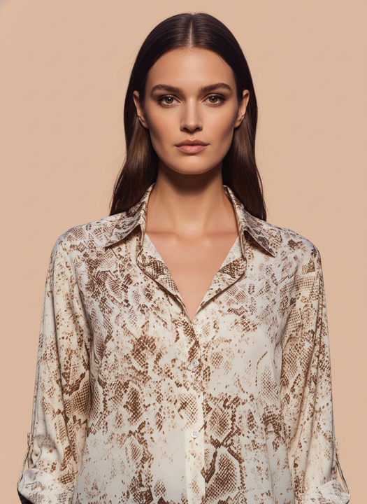 Women's Beige & Brown Snakeskin Printed Oversized Shirt