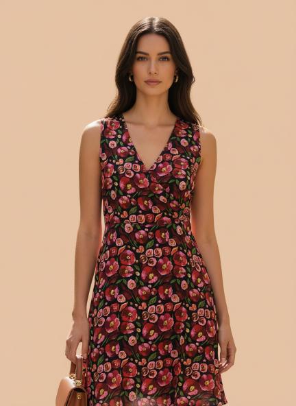 Rayon Printed Fit & Flare A Line Midi Dress