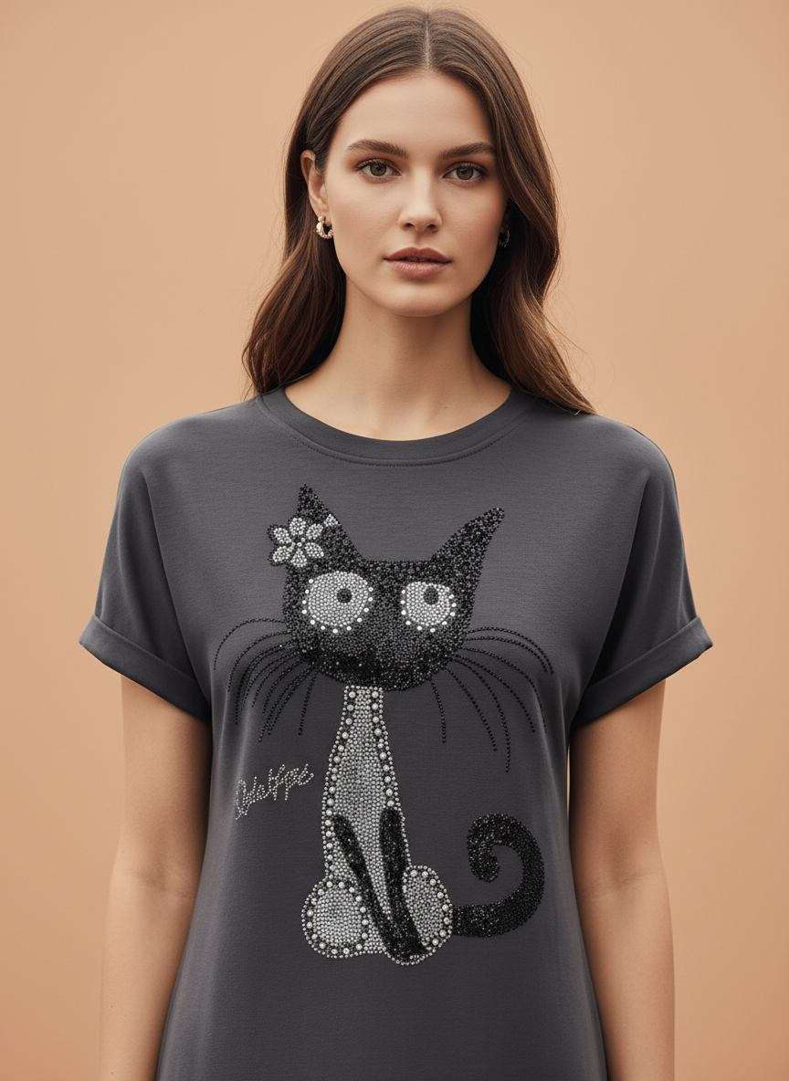 Women’s Stylish Cat Print T-Shirt Dress