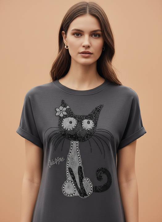 Women’s Stylish Cat Print T-Shirt Dress
