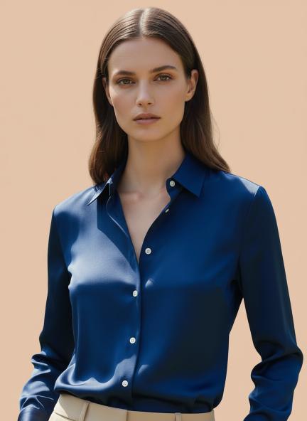 Navy Regular Fit Summer Satin Shirt