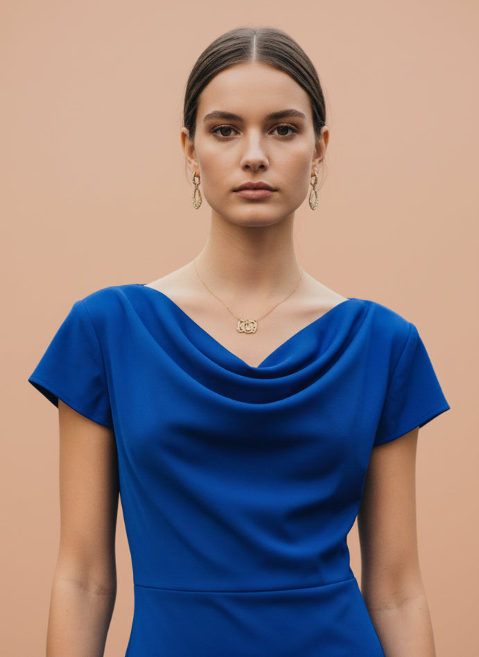 Women’s Luxury European Satin Royal Blue Midi Dress