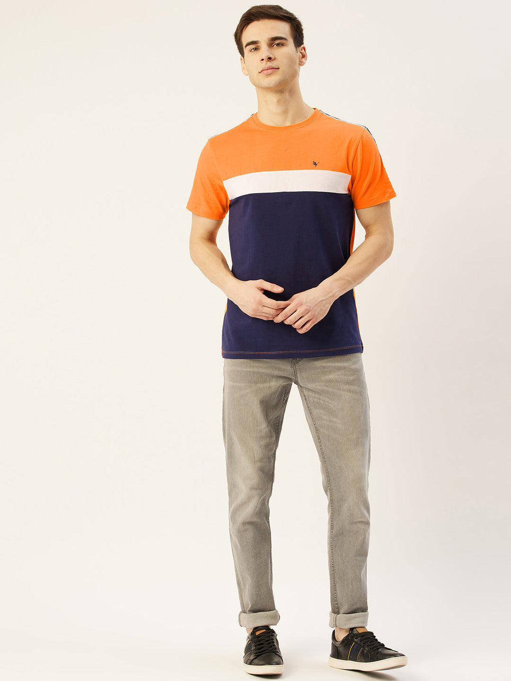 Mens Cotton Rich Lycra Colourblock Graphic Half Sleeve Crew Neck T-Shirts