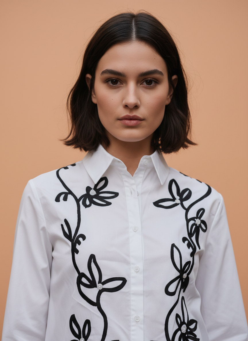 Elegant  Floral Embroidered Shirt for Women