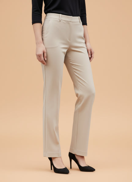 Beige Straight Fit Trousers for Women