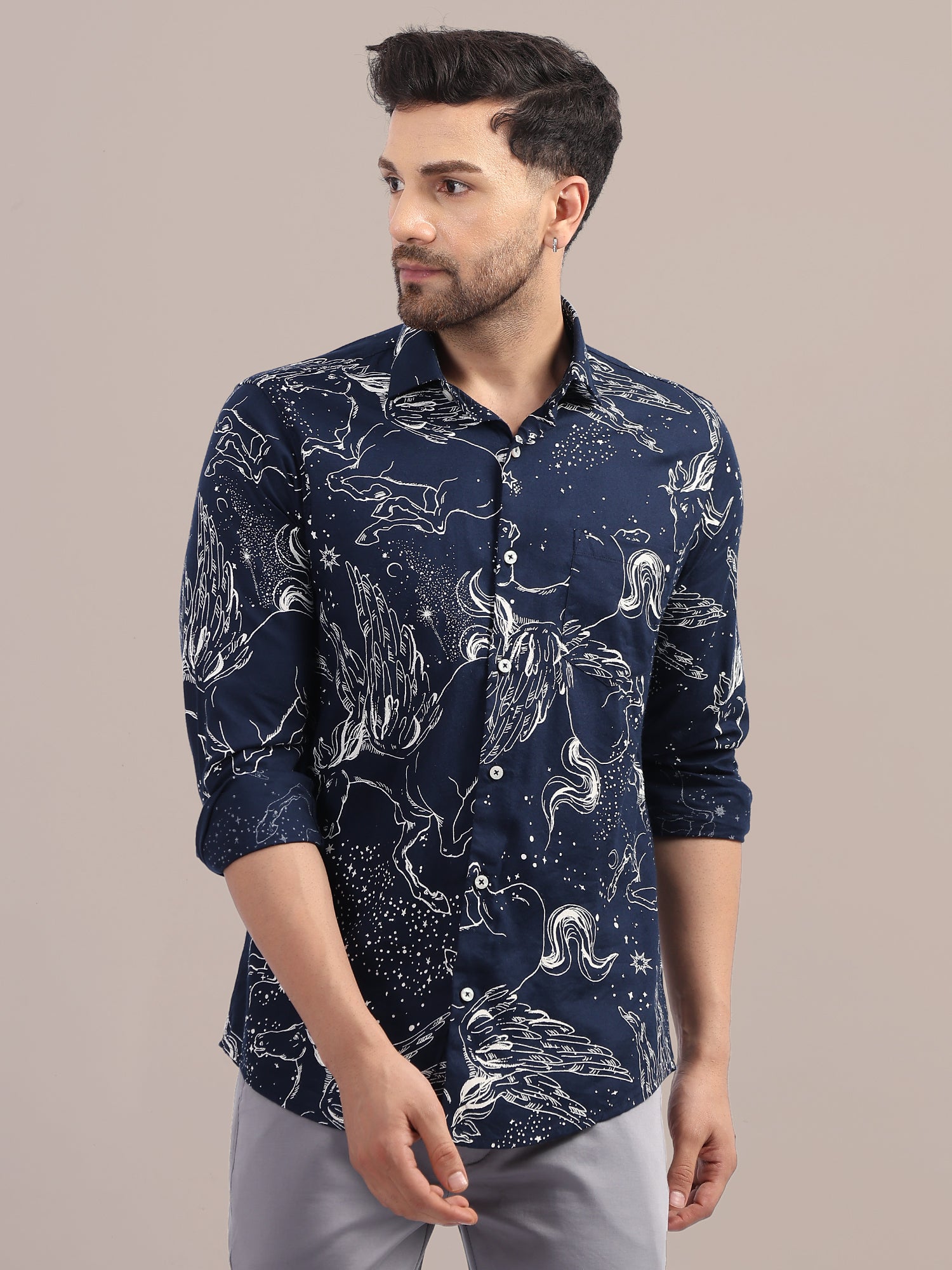 AMSWAN PREMIUM SHIRT WITH SPREAD COLLAR IN SMART FIT AND PRINTED DESIGN FOR MEN'S