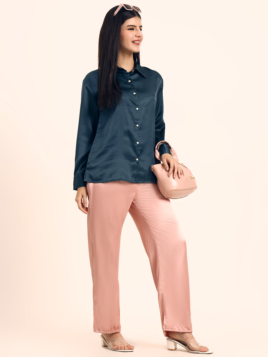 Luxury Satin Wide Leg Pants European Fabric  Blush Pink Glam Look
