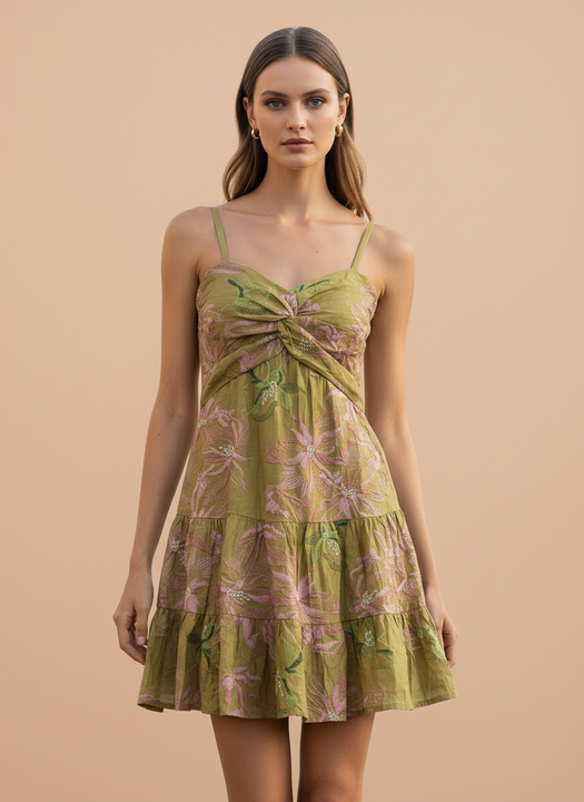 Olive Blossom Floral Mini Dress
