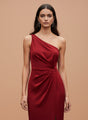 Women's Luxury One-Shoulder European Satin Dress Crimson Red