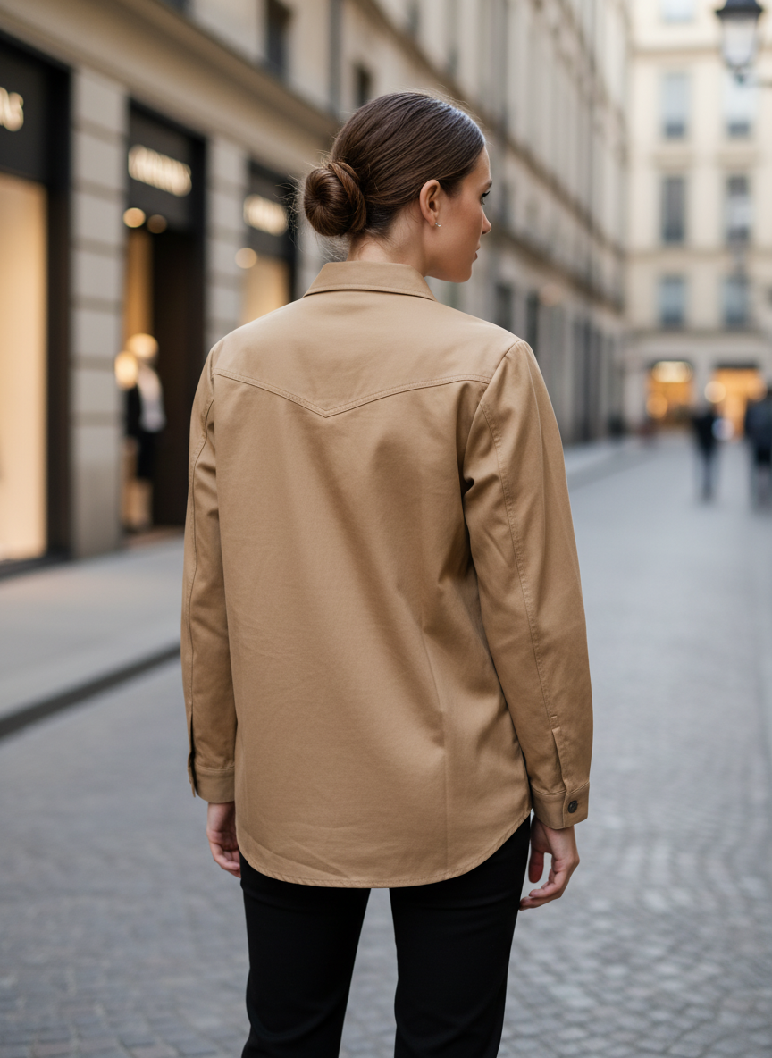 Elegant Beige Embroidered Women’s Shirt