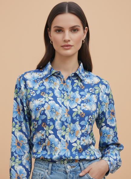 Premium Muslin Digital Print Puff Sleeve Shirt