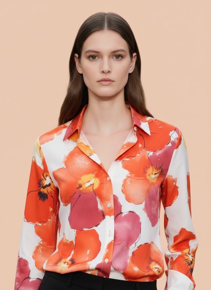 Premium American Crepe Multicolour Regular Length Straight Hem Digital Print Shirt