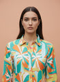 Satin Digital Print Puff Sleeve Shirt