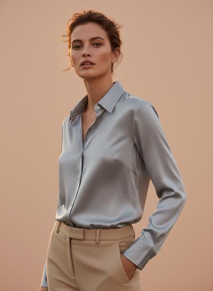 Grey Regular Fit Summer Satin Shirt